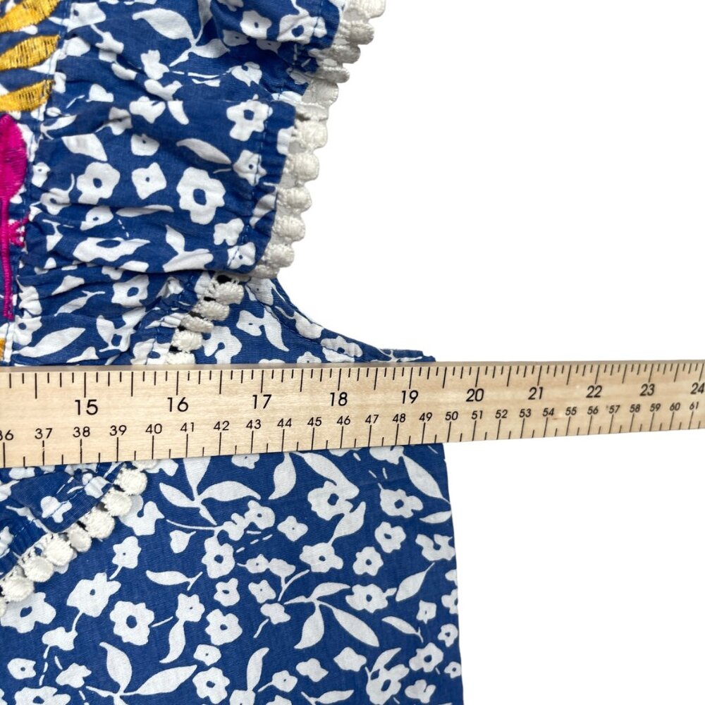 THML Shift Dress Large Blue White Floral Embroidered Tassel Crochet Boho Color - Picture 9 of 9